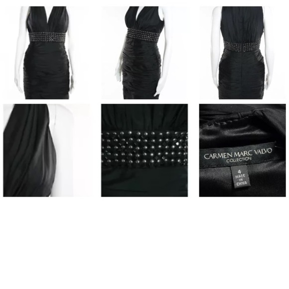 CARMEN MARC VALVO SILK RUCHED SHIFT DRESS SZ 4 - Picture 2 of 6